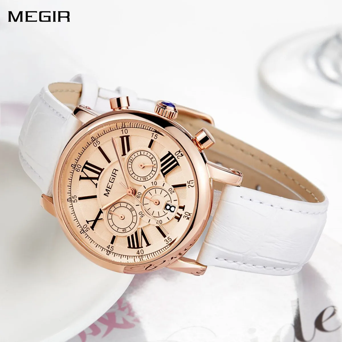 

MEGIR Top Brand Quartz Watch for Women Leather Strap Ladies Casual Sport Wristwatch Luxury Waterproof Watches Clock 2058