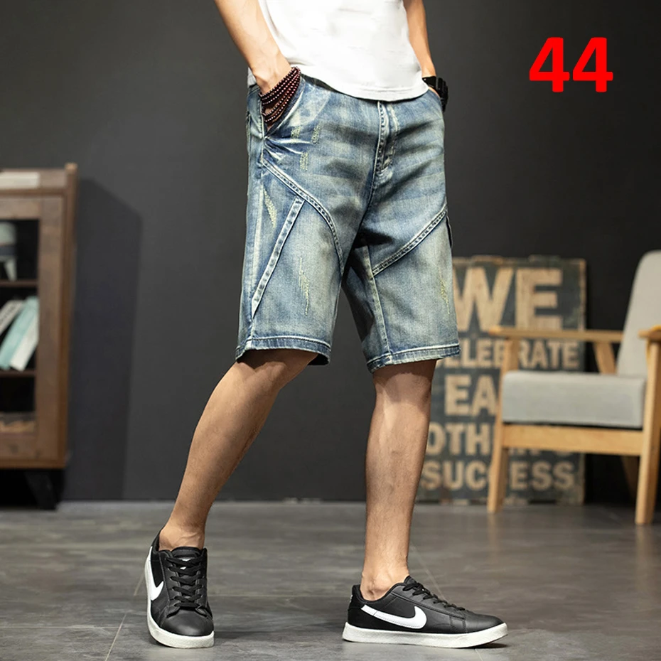 

Plus Szie 44 Denim Shorts Men Summer Jeans Shorts Baggy Cargo Shorts Fashion Streetwear Short Pants Male Big Size Bottoms Blue