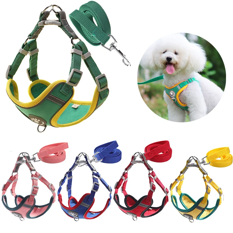 

Dog Harness and Leash Set Soft Suede Pets Vest Adjustable Reflective Puppy Chest Strap for Small Medium Teddy Chihuahua Supplies