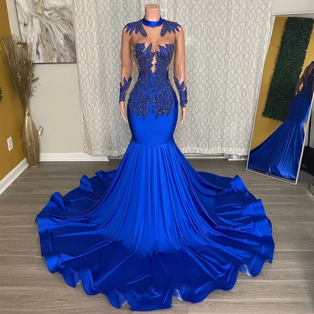 2024 Royal Blue Mermaid Long Evening Dresses Exquisite Beaded Prom Gowns Full Sleeves Illusion Formal Occasion Dress Custom Made
2024 Royal Blue Mermaid Long Evening Dresses Exquisite Beaded Prom Gowns Full Sleeves Illusion Formal Occasion Dress Custom Made