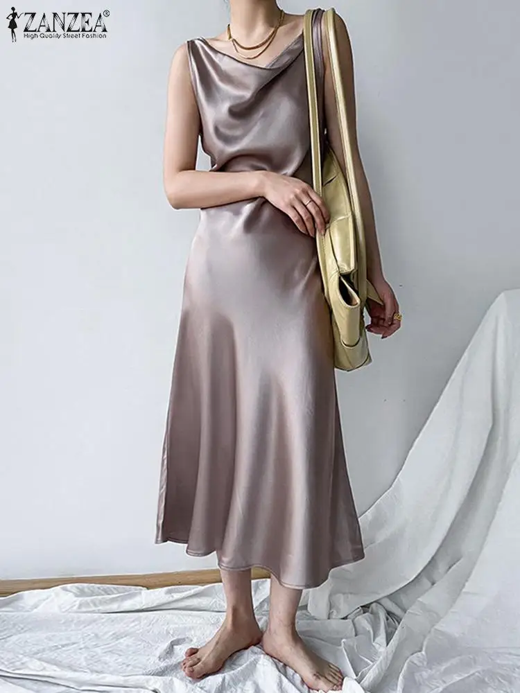 ZANZEA Sexy Cowl Neck Women Dress Elegant Satin Sleeveless Solid Color Midi Dresses Female 2023 Fashion A-line Party Vestidos
ZANZEA Sexy Cowl Neck Women Dress Elegant Satin Sleeveless Solid Color Midi Dresses Female 2023 Fashion A-line Party Vestidos
