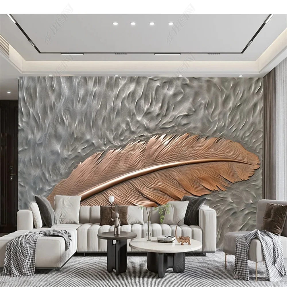 

Milofi Milofi personnalisé impression 3D Art Chinois moderne plumes Relief TV canapé fond mur