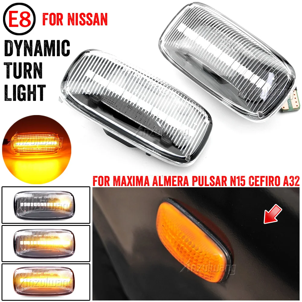 

2 Pieces For Nissan Maxima Almera Pulsar N15 Cefiro A32 1995-2000 Car LED Side Marker Light Turn Signal Dynamic