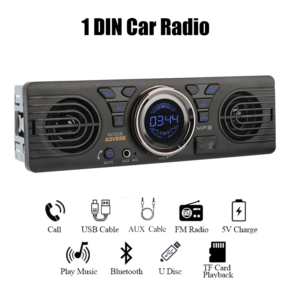 

Built-in 2 Speakers Bluetooth Hands-free Digital Clock USB TF Card Car Radio AUX Input MP3 Player 1 Din FM Audio Auto-radio