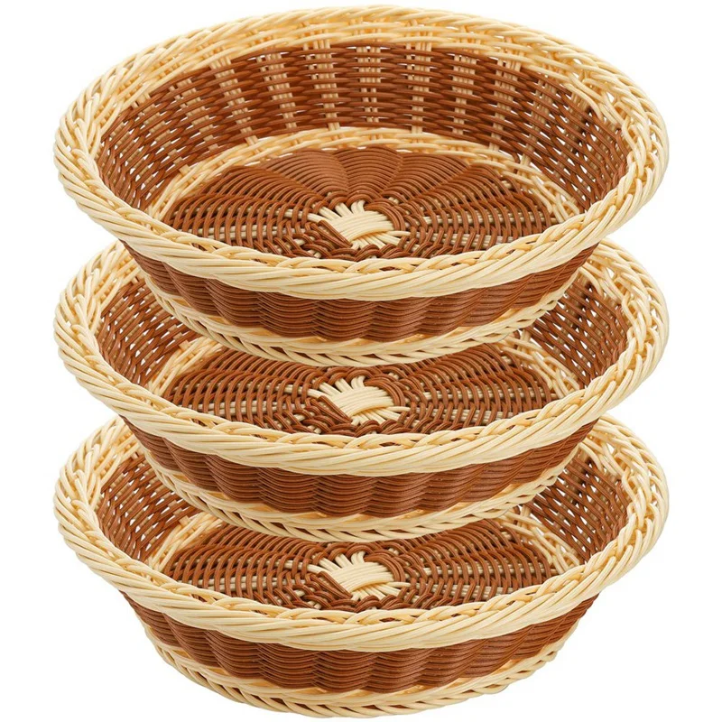 3Pcs Woven Breads Baskets 11.5 Inch Round Fruit Basket Stackable Food Serving Holder Imitation Rattan Basket For Kitchen
3Pcs Woven Breads Baskets 11.5 Inch Round Fruit Basket Stackable Food Serving Holder Imitation Rattan Basket For Kitchen