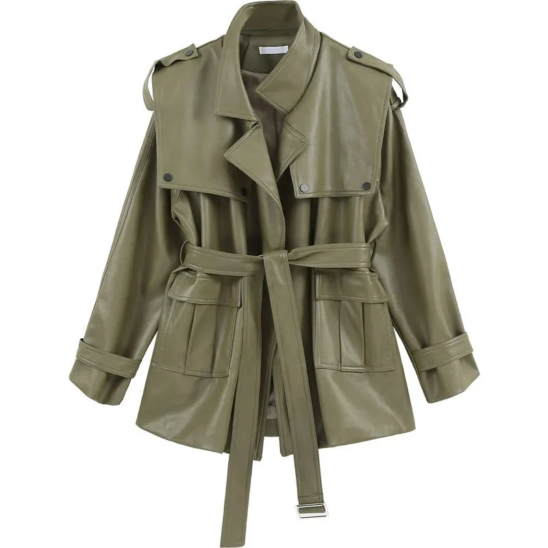 Women's Spring Autumn Leather Jacket Women's Coat Top 2023 New Slim Loose Windbreaker Long Coat Solid Lady Belt Leather Coat
Women's Spring Autumn Leather Jacket Women's Coat Top 2023 New Slim Loose Windbreaker Long Coat Solid Lady Belt Leather Coat