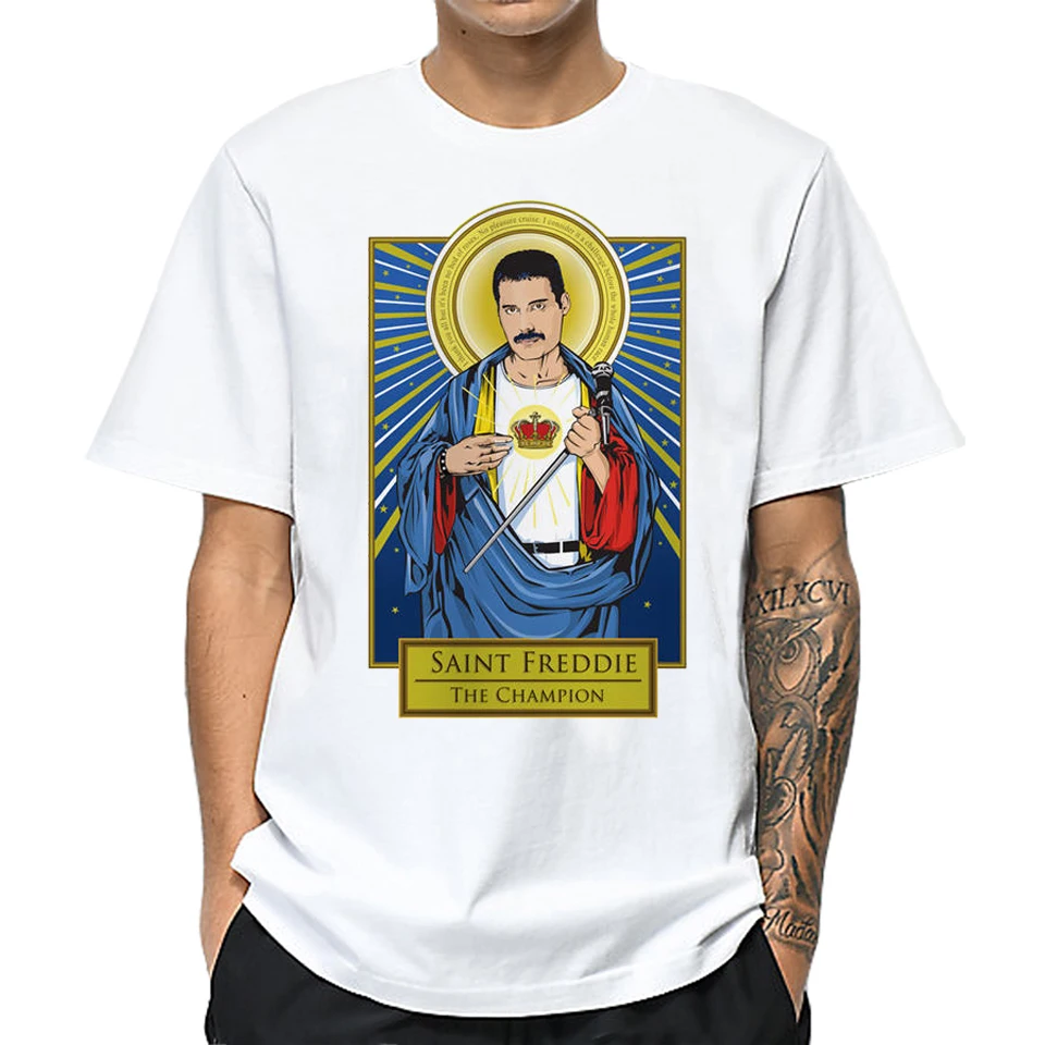 Saint Freddie Mercury T-shirt For Men Hip Hop Queen Band T Shirts Character Tshirt Lead Vocal 100% Cotton Streetwear Dabbing Tee
Saint Freddie Mercury T-shirt For Men Hip Hop Queen Band T Shirts Character Tshirt Lead Vocal 100% Cotton Streetwear Dabbing Tee