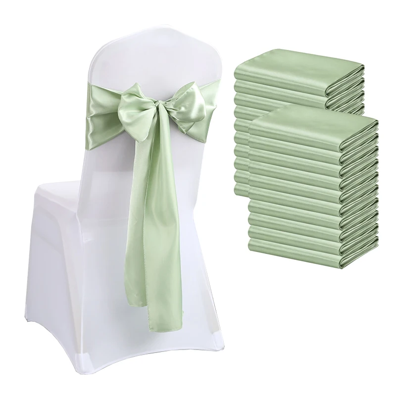 

10PCS 17x275cm Sage Green Satin Chair Sashes Bows Chair Cover Ribbons for Wedding Banquet Party Baby Shower Event Decorations
