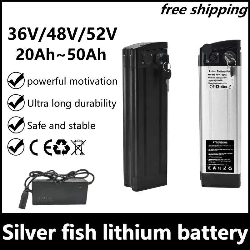 48V 20AH 50AH Silver Fish Lithium Electric Bicycle 800W 500W 36V 48V Lithium ion Electric Bicycle 52V18650 Battery Pack+Charger
48V 20AH 50AH Silver Fish Lithium Electric Bicycle 800W 500W 36V 48V Lithium ion Electric Bicycle 52V18650 Battery Pack+Charger
