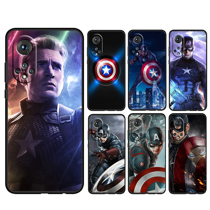 

Marvel Captain America For Honor 60 50 30 20 20S 10 9 9X 9A 8A Pro Plus Lite 4G 5G Soft Silicone Black Phone Case