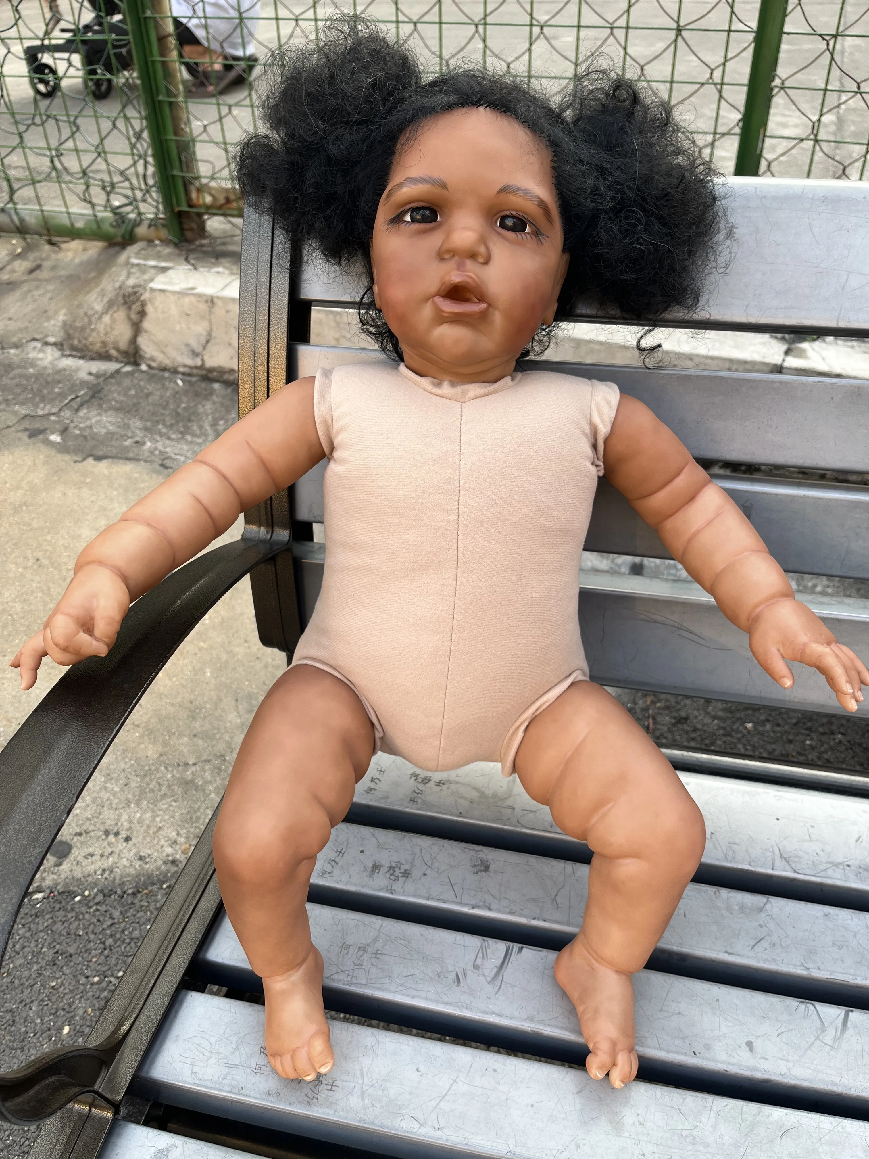 

FBBD Customized Limited Supply 26inch Reborn Baby Margot Painted Kits DIY Part Dark Skin With Hand-Rooted Hair Christmas Gift