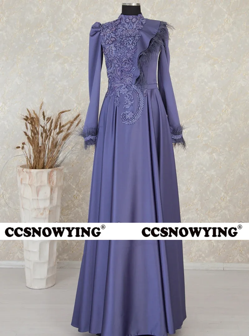 Satin Appliques Feather Muslim Evening Dresses Long Sleeve Hijab Islamic Formal Party Gown Women Arabic Kaftan Robes De Soirée
Satin Appliques Feather Muslim Evening Dresses Long Sleeve Hijab Islamic Formal Party Gown Women Arabic Kaftan Robes De Soirée