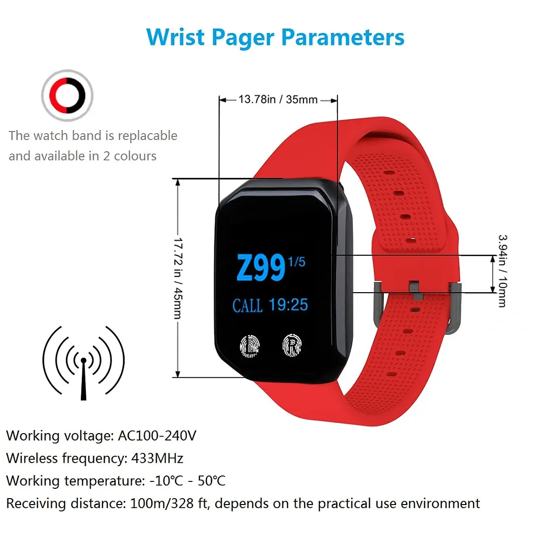 Generic one Watch Receiver Wireless Pager Waiter Calling System 433