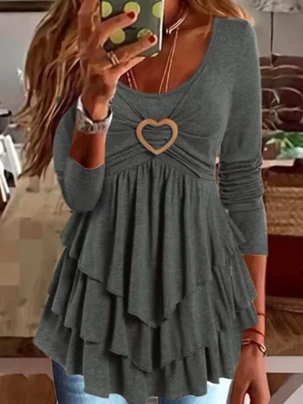 Women Peplum Tops Front Heart Pattern Layered Smocked Ruffle Hem Long Sleeve T Shirt Spring 2023 Green Pink Blue Clothes
Women Peplum Tops Front Heart Pattern Layered Smocked Ruffle Hem Long Sleeve T Shirt Spring 2023 Green Pink Blue Clothes