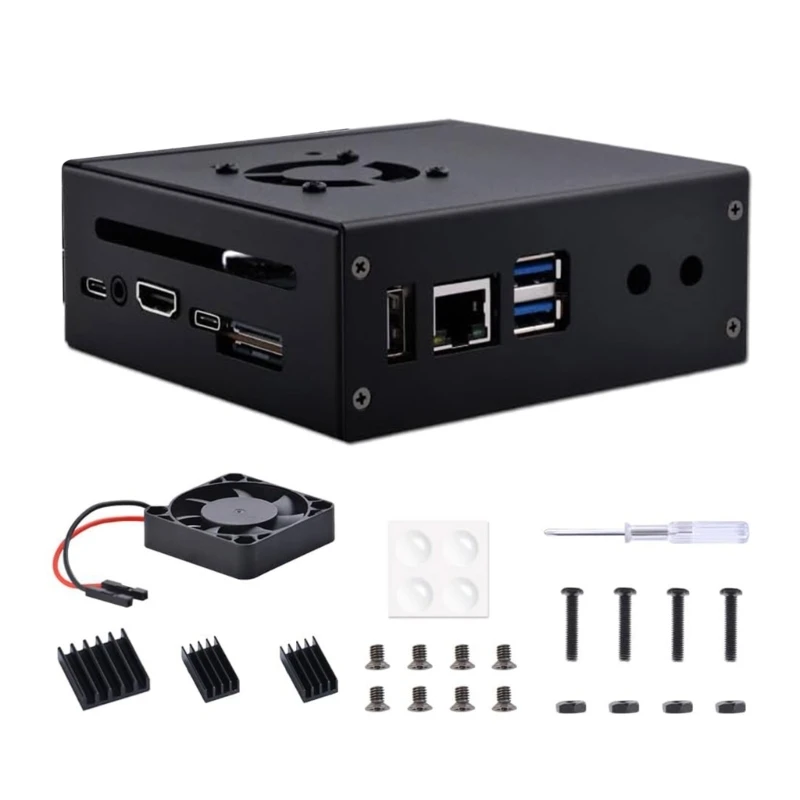 

Metal Case Enclosure with cooling Fan and Aluminum Heat Sinks for OrangePi 5/5B P9JB