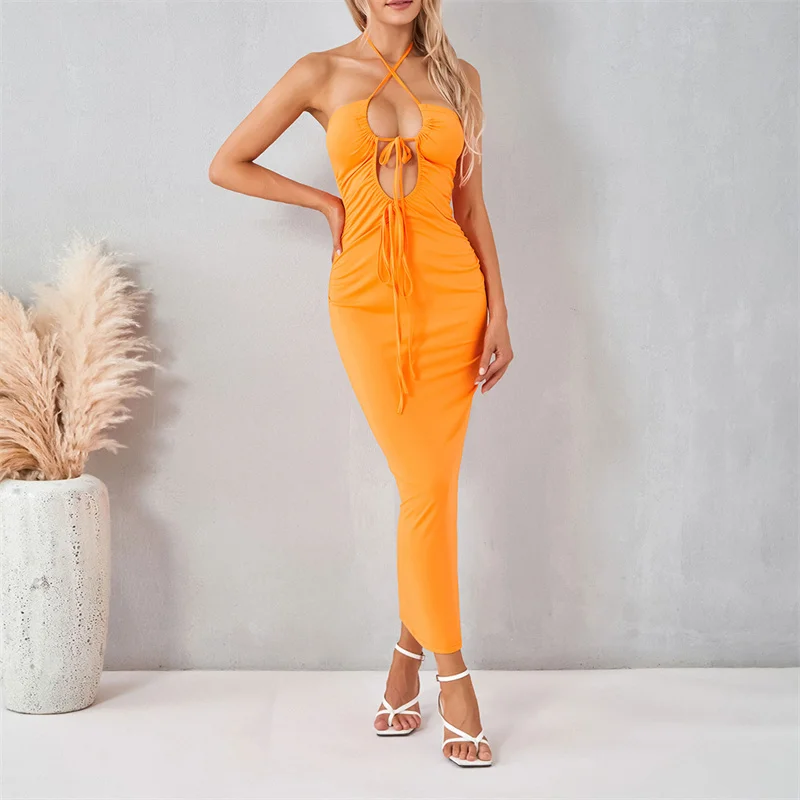 Women Halter Neck Open Back Long Dress Summer Party Streetwear Solid Off Shoulder Sleeveless Cutout Ruched Bodycon Dresses
Women Halter Neck Open Back Long Dress Summer Party Streetwear Solid Off Shoulder Sleeveless Cutout Ruched Bodycon Dresses