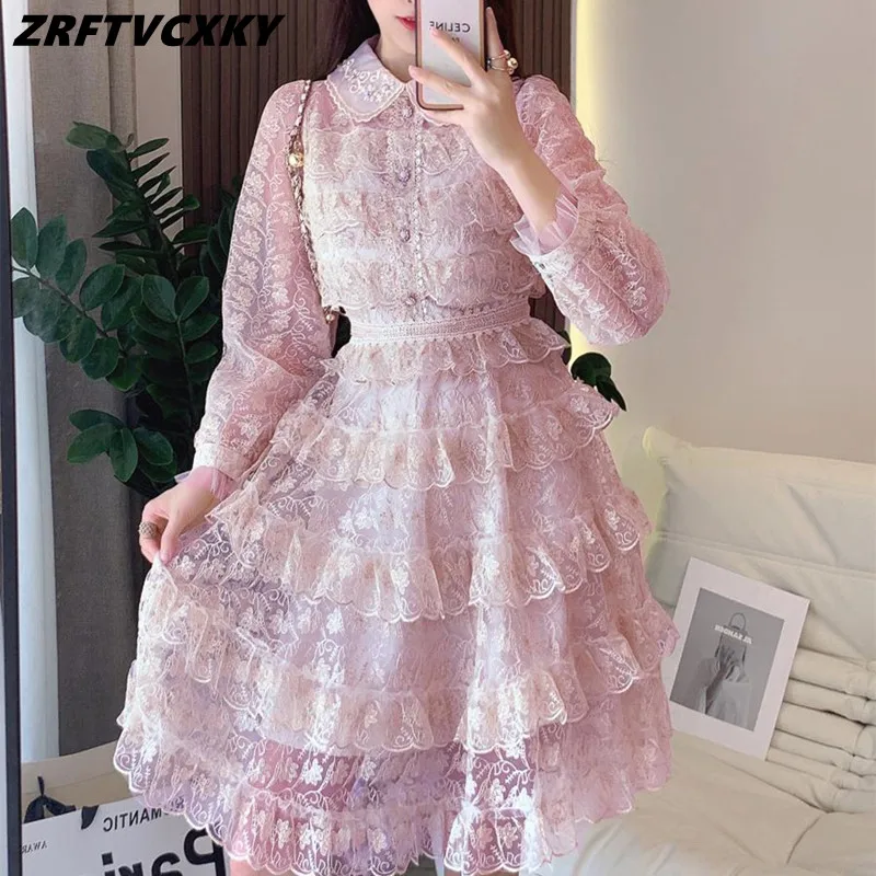 Sweet Women's Peter Pan Collar Patchwork Lace Dresses Luxury Floral Embroidery Cascading Ruffles Cake Knee-Length Party Dress
Sweet Women's Peter Pan Collar Patchwork Lace Dresses Luxury Floral Embroidery Cascading Ruffles Cake Knee-Length Party Dress