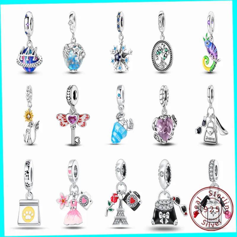 

100% Sterling 925 Silver Charms Fits Pandora Original Bracelet Heart Owl Zircon Round Beads DIY Jewelry 2023 Hotsale