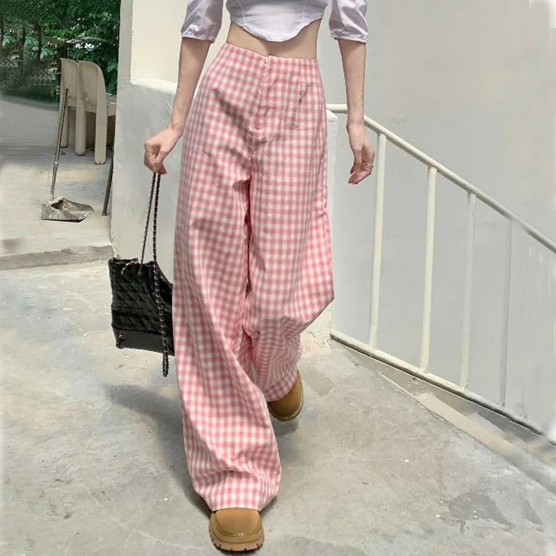 Gidyq High Waist Women Pink Plaid Pants Summer Fashion Streetwear Loose Wide Leg Pants Y2K All Match Female Straight Trousers
Gidyq High Waist Women Pink Plaid Pants Summer Fashion Streetwear Loose Wide Leg Pants Y2K All Match Female Straight Trousers