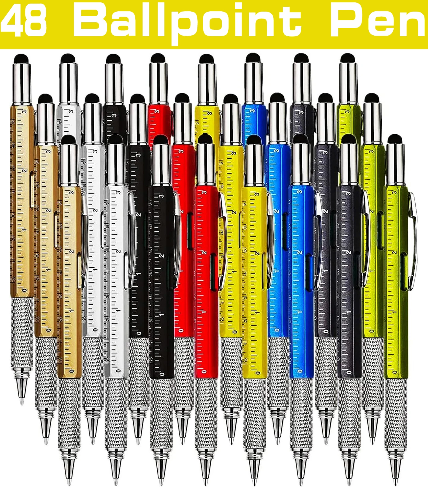 48Pcs 6 in1 Multifunction Ballpoint Pen with Handheld Tool Measure Technical Ruler Screwdriver Touch Screen Stylus Spirit Level
48Pcs 6 in1 Multifunction Ballpoint Pen with Handheld Tool Measure Technical Ruler Screwdriver Touch Screen Stylus Spirit Level