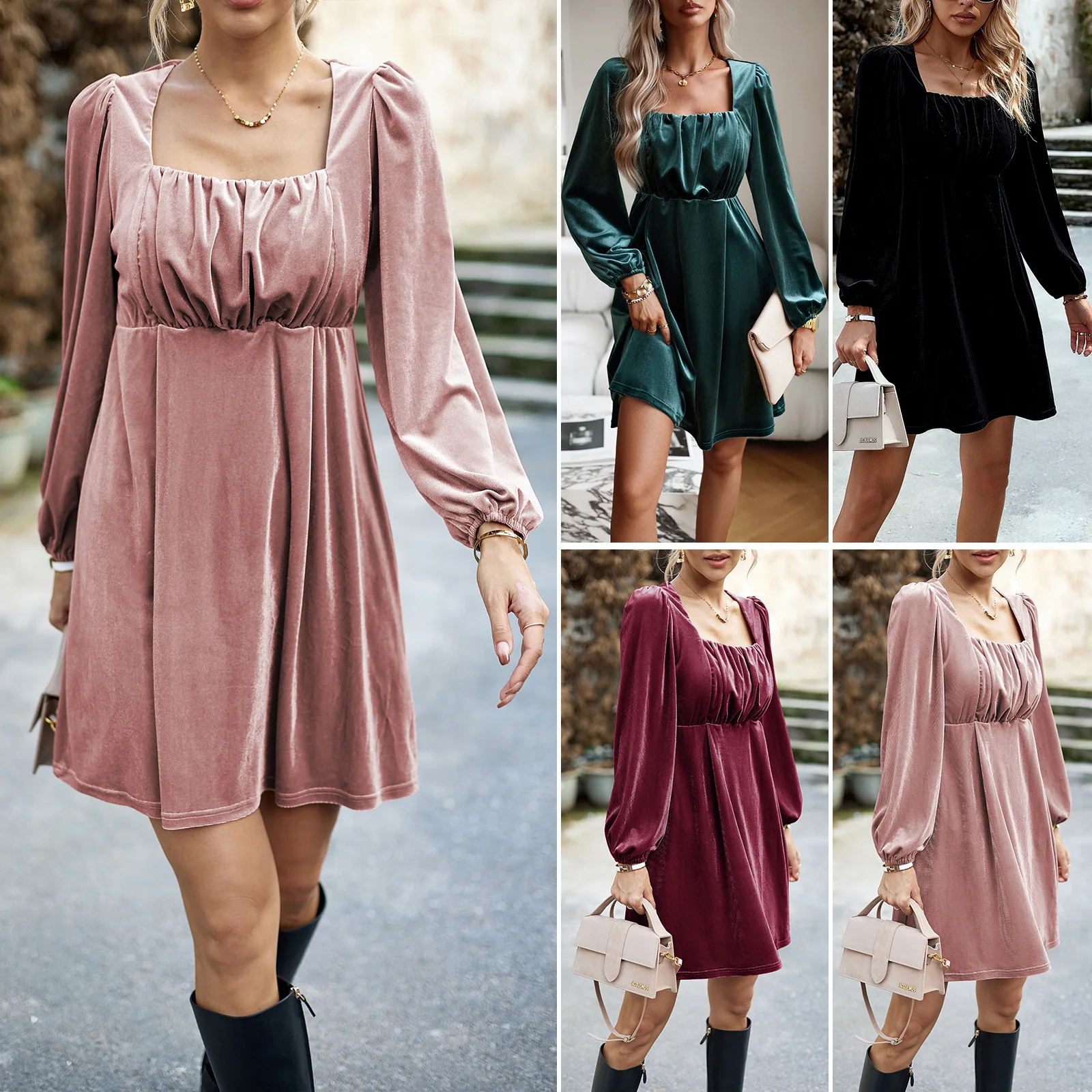 European and American velvet square neck dress 2023 fall/winter women's Amazon temperament elegant short skirt
European and American velvet square neck dress 2023 fall/winter women's Amazon temperament elegant short skirt