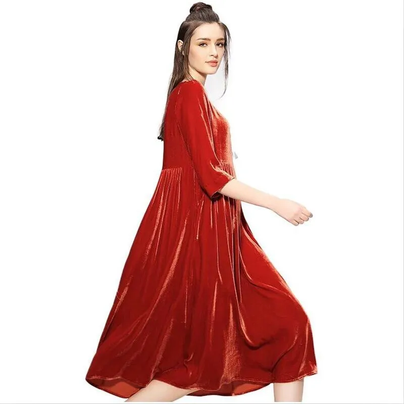 Autumn Winter 2024 Velours Loose O-neck Full Sleeves Vintage Dress Female Gold Velvet Casual Dress Women Vestidos
Autumn Winter 2024 Velours Loose O-neck Full Sleeves Vintage Dress Female Gold Velvet Casual Dress Women Vestidos
