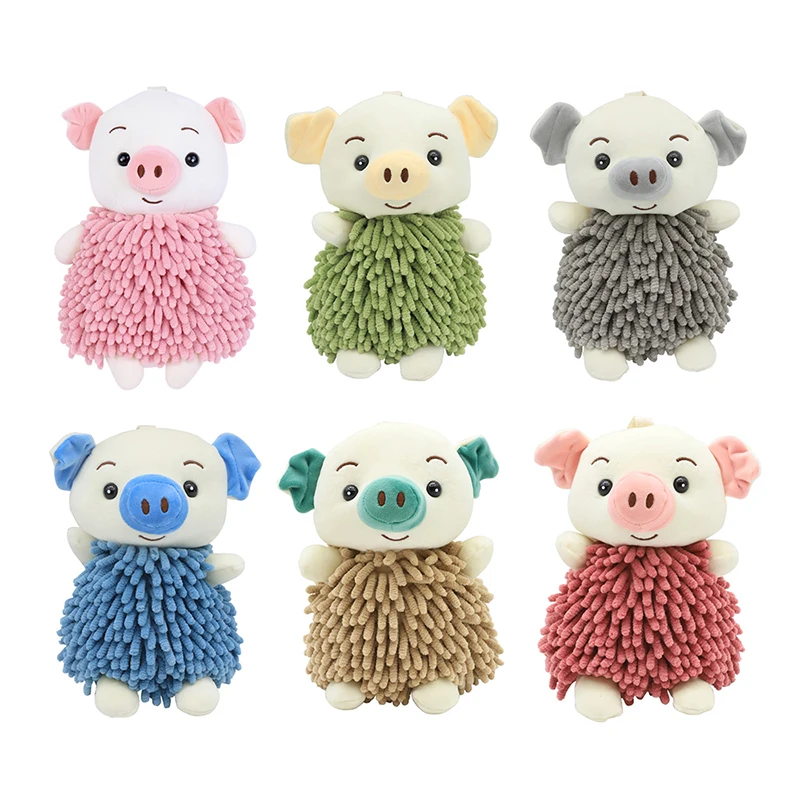 

Chenille Hanging Towel Cartoon Cute Piggy Soft Hand-Wiping Doll Towel Super Absorbent Hanging Wipes Athroom Kitchen Accessories