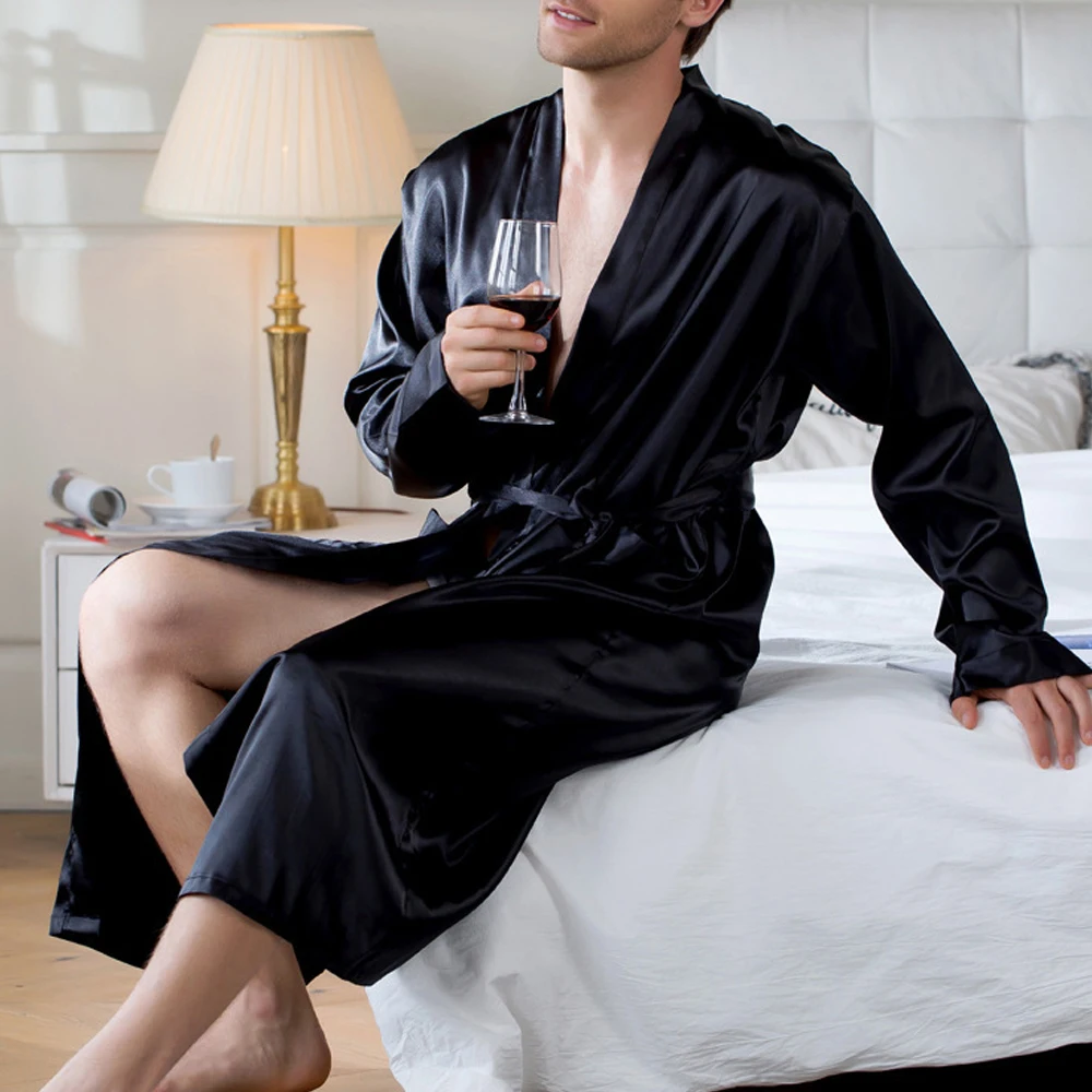 

Silk Bathrobe Pajamas Men Fashion Comfort Satin Sleepwear High-quality Robe Nightwear Male Robe Kimono Homme Dressing Gown