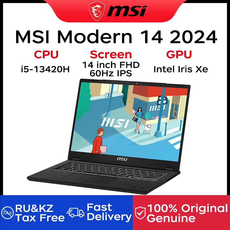 

2024 MSI Modern 14 Laptop 14 Inch FHD 60Hz IPS Screen Notebook i5-13420H 16GB 512GB SSD Netbook With Intel Iris Xe Graphics Card