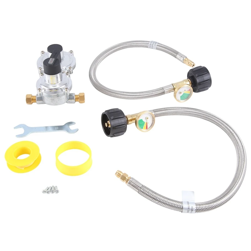 

1Set RV Propane Regulator With Hose Heavy Duty 2-Tank 2-Stage Auto Changeover LP Propane Gas Regulator +Gauge