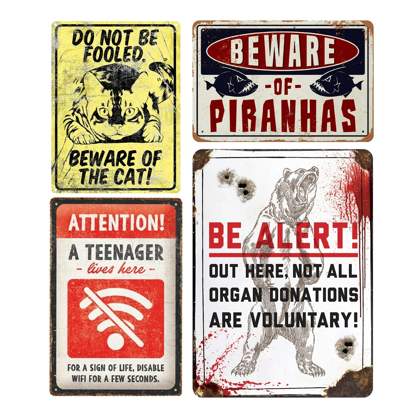Funny Be Alert Metal Sign Beware Of The Cat, Beware Of Piranhas, Attention Tin Sign Wall Decor Vintage Tin Signs Wall Decor
Funny Be Alert Metal Sign Beware Of The Cat, Beware Of Piranhas, Attention Tin Sign Wall Decor Vintage Tin Signs Wall Decor