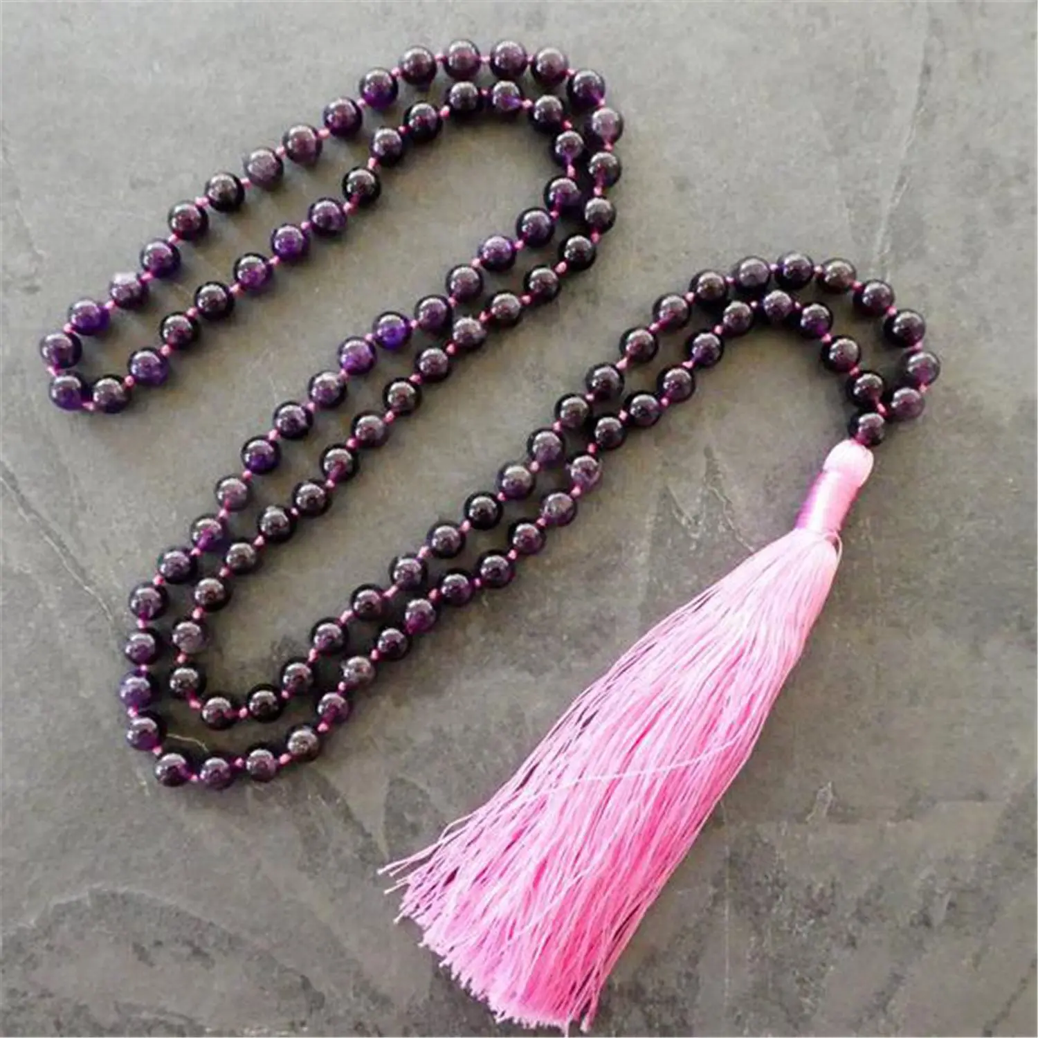 

8mm Natural Amethyst 108 Beads Handmade Tassel Necklace Formal event Statement Classic Yoga Fashion Contemporary Stone Crystal