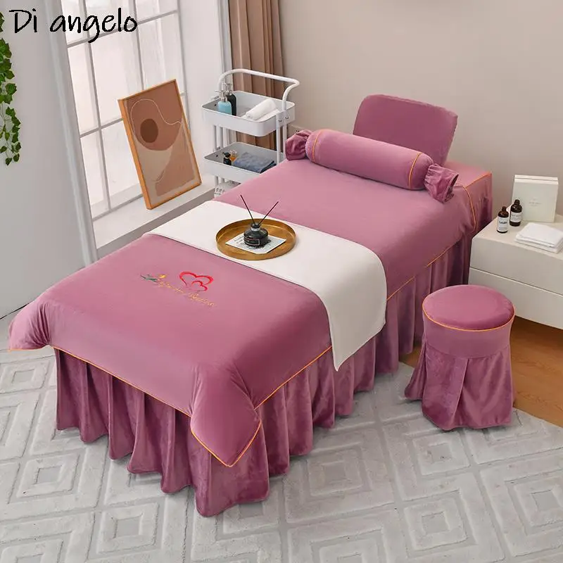 

Crystal Velvet Bedding Set 4-8pcs Custom Size LOGO Beauty Salon Tuina Massage Spa Bed Sheet Bed Cover Candy Pillow Duvet Cover#S