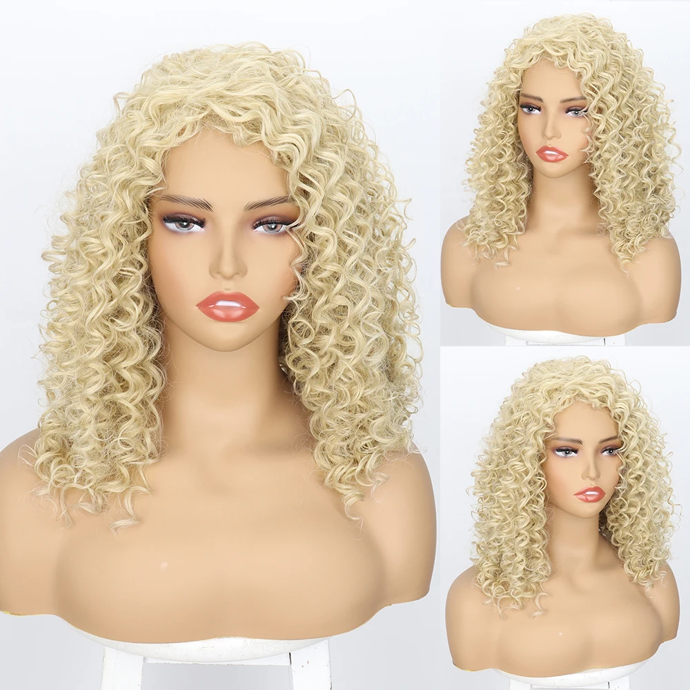 

Afro Kinky Curly Hair Wig Natural Bob High Density Hair Synthetic Ombre Blonde Heat Resistant Wigs For Women