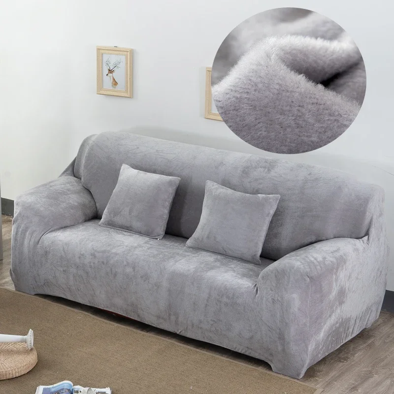 

Плюшевый тканевый чехол для дивана, бархатная ткань, толстые Чехлы для дивана, сохраняющие тепло, чехлы для дивана, защита мебели, полиэстер, пыленепроницаемый, однотонный, серый