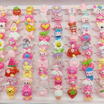 어린 소녀를 위한 어린이 손가락 반지 선물, 핫 러블리 곰, 다채로운 과일 꽃 동물, 아이 쥬얼리, 공장 도매, 50 개/100 개/몫 상품 이미지