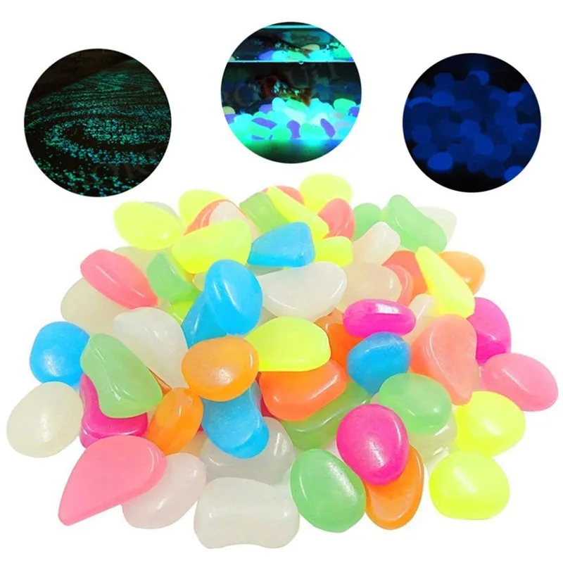 

100Pcs/Bag Mixed Color Outdoor Luminous Stones Glow In Dark Garden Pebbles Fish Tank Decoration Pebble Rocks Aquarium Decor