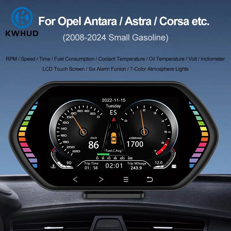 

KWHUD HUD OBD2 Display On-board Computer Car Speedometer RPM Slope Meter for Opel Antara/Astra/Corsa 2008-2024 Small Gasoline