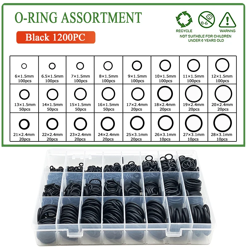 

NBR 1200Pcs O-Ring Rubber Gasket Nitrile Rubber High Pressure Oil Resistance O Ring Faucet Sealing Valve O Rubber Rings Kit