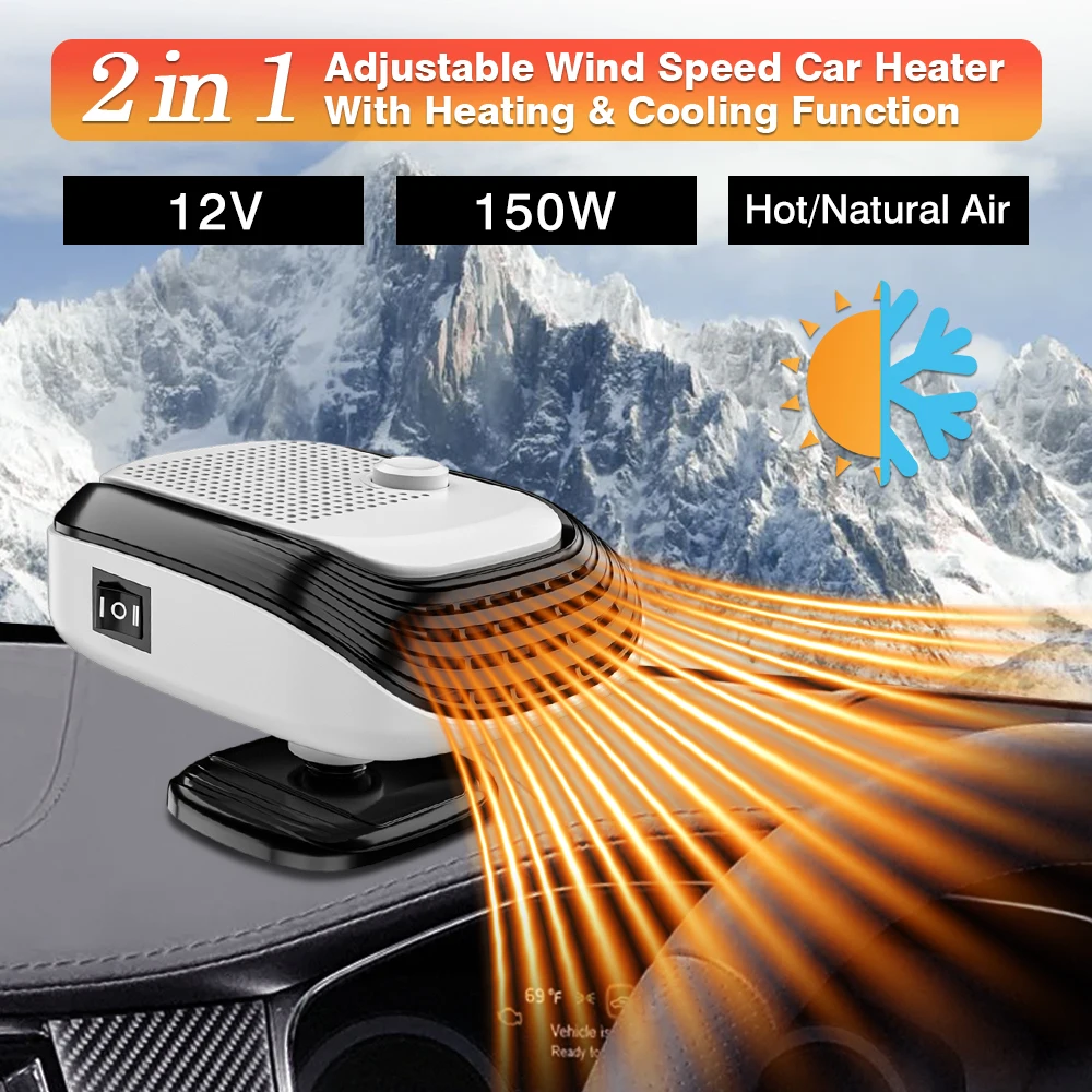 

12V/24V Car Heater Fan 150W 2 IN 1 Electric Cooling Heating 360 Degree Rotation Auto Windshield Defroster Defogging Demister