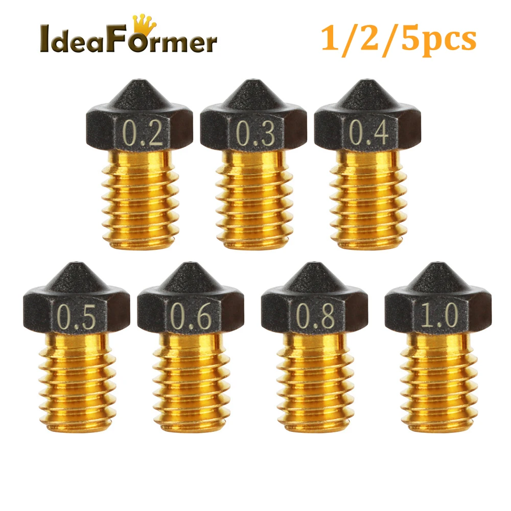 

1/2/5pcs 3D Printer V6 M6 Threaded Brass PTFE Nozzle 0.2/0.3/0.4/0.5/0.6/0.8/1.0mm for 1.75mm Filament E3D V6 Hotend Extruder