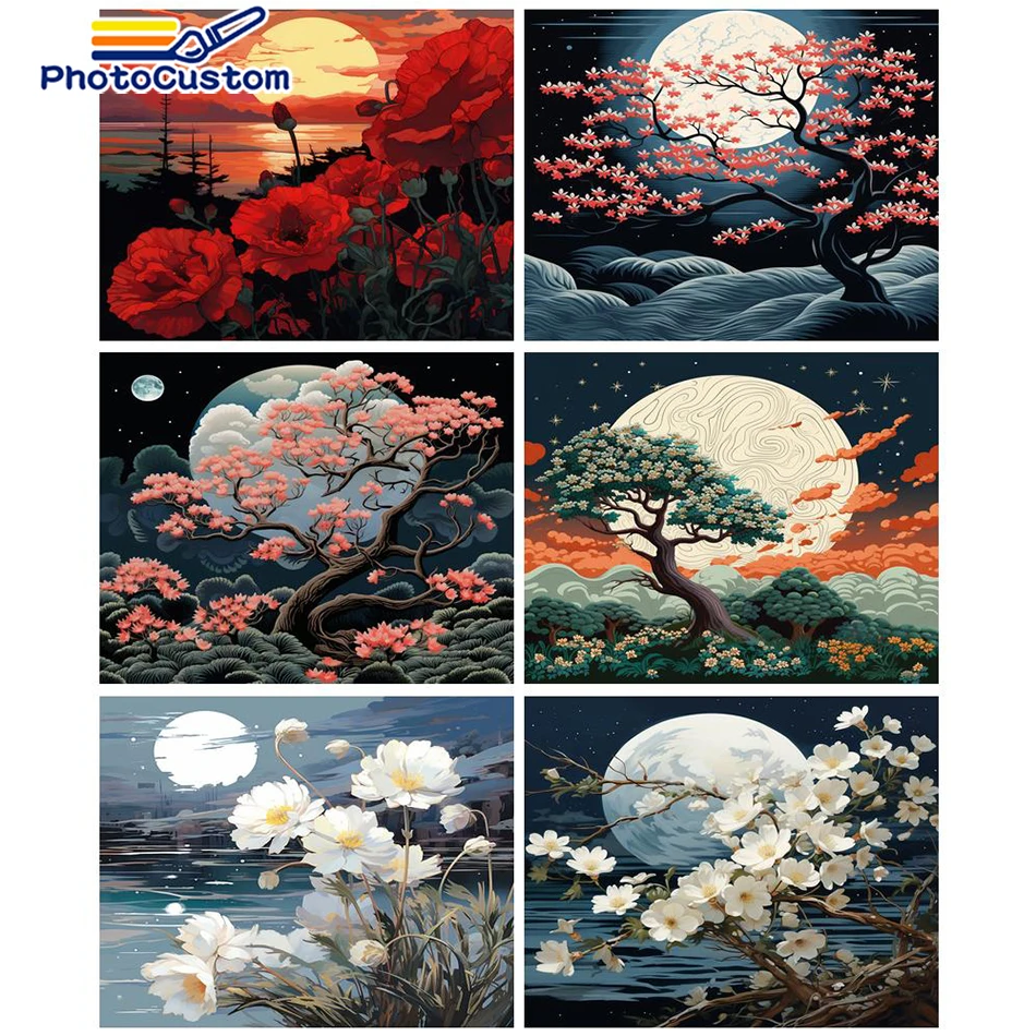 

PhotoCustom Painting By Numbers On Canvas Flower Night View DIY Crafts Acrylic Paint Unique Gift Picture Of Coloring By Numbers