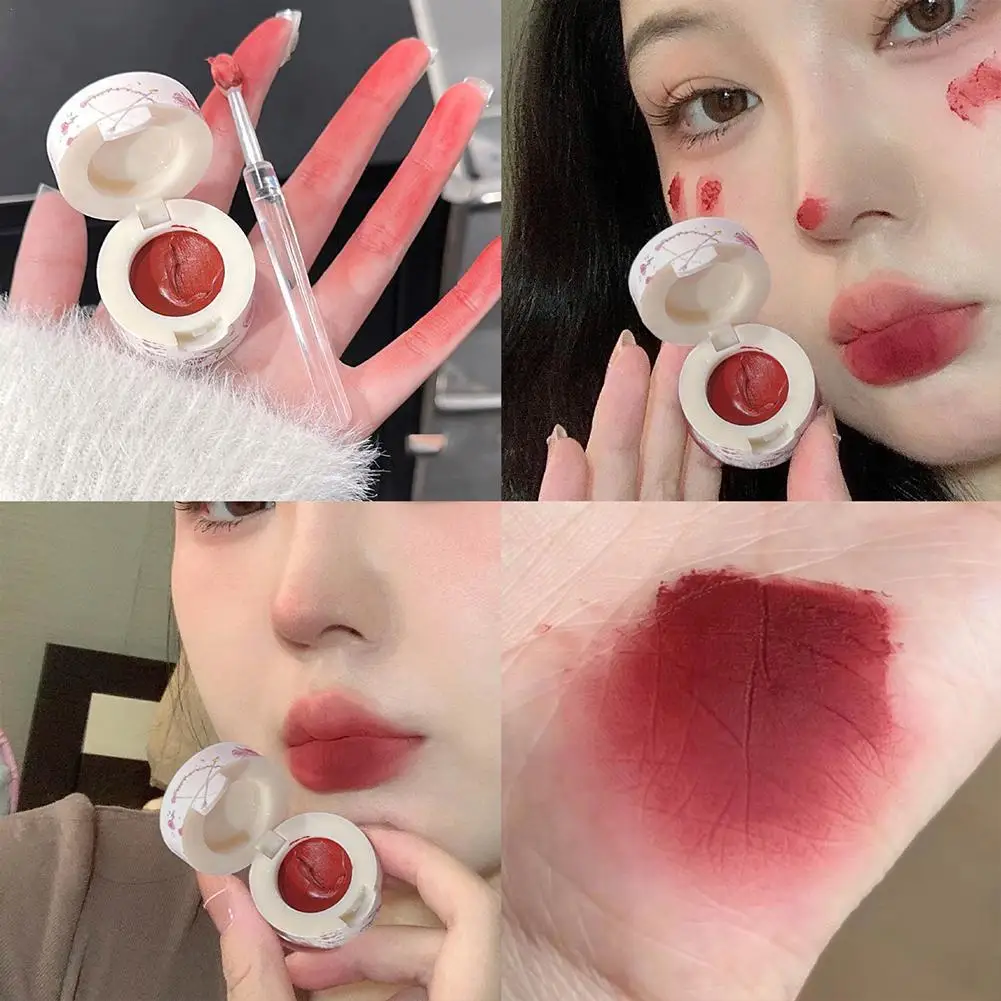 

Butterfly Lip Mud With Brush Matte Velvet Mousse Grey Pink Lipstick Tint Waterproof Lip Rouge Muddy LipGloss Korean Cosmetic