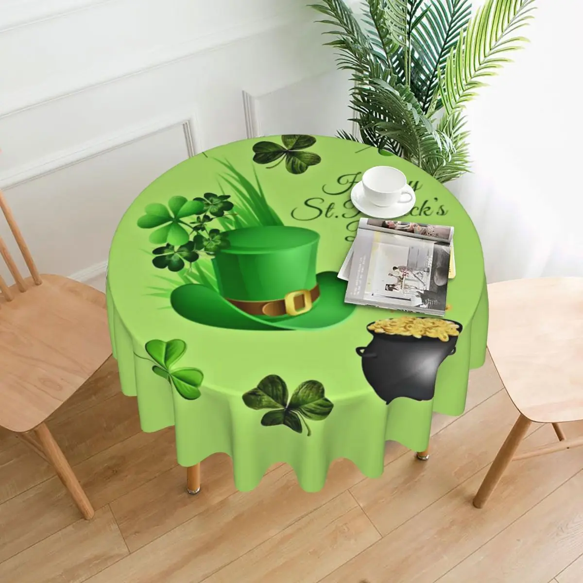 

St. Patrick's Day Round Tablecloth Ireland Green Graphic Table Cover For Banquet Christmas Party Fashion Waterproof Table Cover