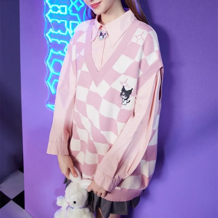 Kawaii Sanrio Kuromi Cute Cartoon Jacquard V-Neck Vest Knitted Sweater Preppy Women's Embroidery V-Neck Vest Loose Sleeveless
Kawaii Sanrio Kuromi Cute Cartoon Jacquard V-Neck Vest Knitted Sweater Preppy Women's Embroidery V-Neck Vest Loose Sleeveless