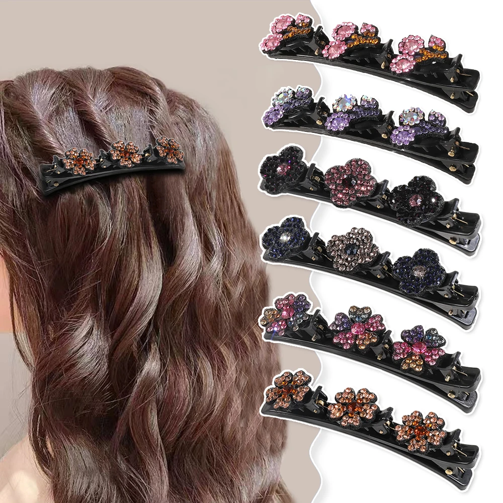 

Sparkling Crystal Stone Braided Hair Clips for Women,Rsvelte Braided Hair Clip with 3 Small Clips, Multi Clip Hair Barrette