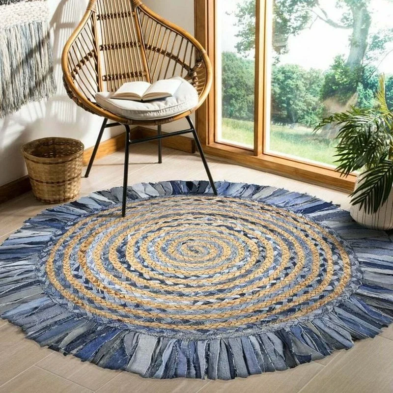 

Rug Natural Denim Jute Handmade Reversible Modern Living Area Carpet Rugs Area Rug for Living Room Carpets for Bed Room