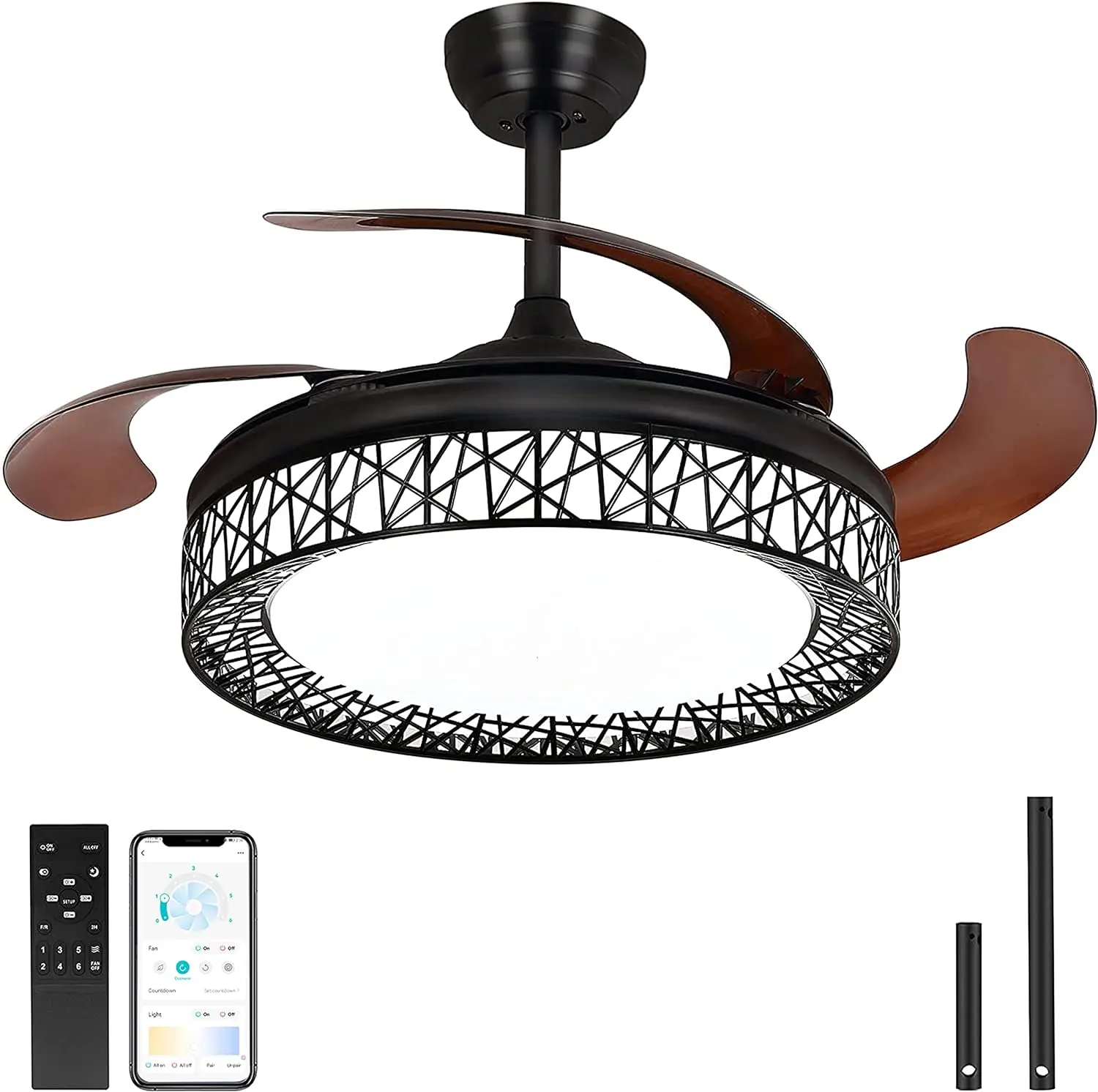 Inch Retractable Ceiling Fan with Lights and APP Remote Control, Farmhouse Ceiling Fan Light Black, 4 Retractable Blades Modern
Inch Retractable Ceiling Fan with Lights and APP Remote Control, Farmhouse Ceiling Fan Light Black, 4 Retractable Blades Modern