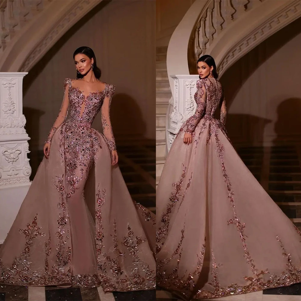 Elegant Mermaid Formal Gown Full Sleeve Evening Dresses With Detachable Train Custom Made Sparkly Sequined Prom Dress
Elegant Mermaid Formal Gown Full Sleeve Evening Dresses With Detachable Train Custom Made Sparkly Sequined Prom Dress
