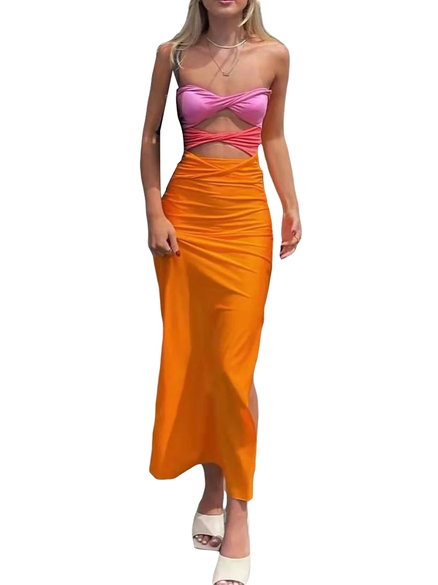 

Women s Floral Print Beach Dress Summer Maxi Sundress Strapless Hawaiian Cover Ups Asymmetrical Wrap Dresses